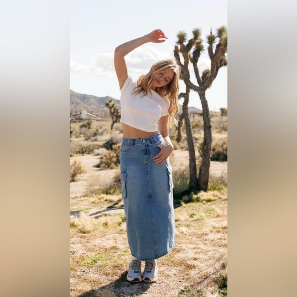 Sincerely Jules Blue Denim Jean Cargo Maxi Skirt Jr Size 7/28